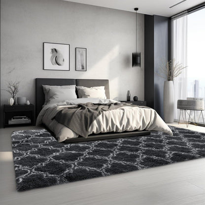 Grauer Hochflor Teppich 160x230 – Waschbar & Rutschfest