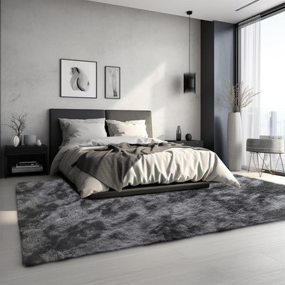 Grauer Hochflor Teppich 240x340 – Flauschiger Wohnzimmerteppich Waschbar