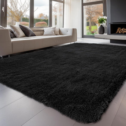 Grauer Hochflor Teppich 240x340 – Waschbar & Rutschfest für Wohnzimmer