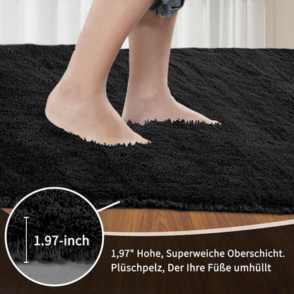 Grauer Hochflor Teppich 240x340 – Waschbar & Rutschfest für Wohnzimmer