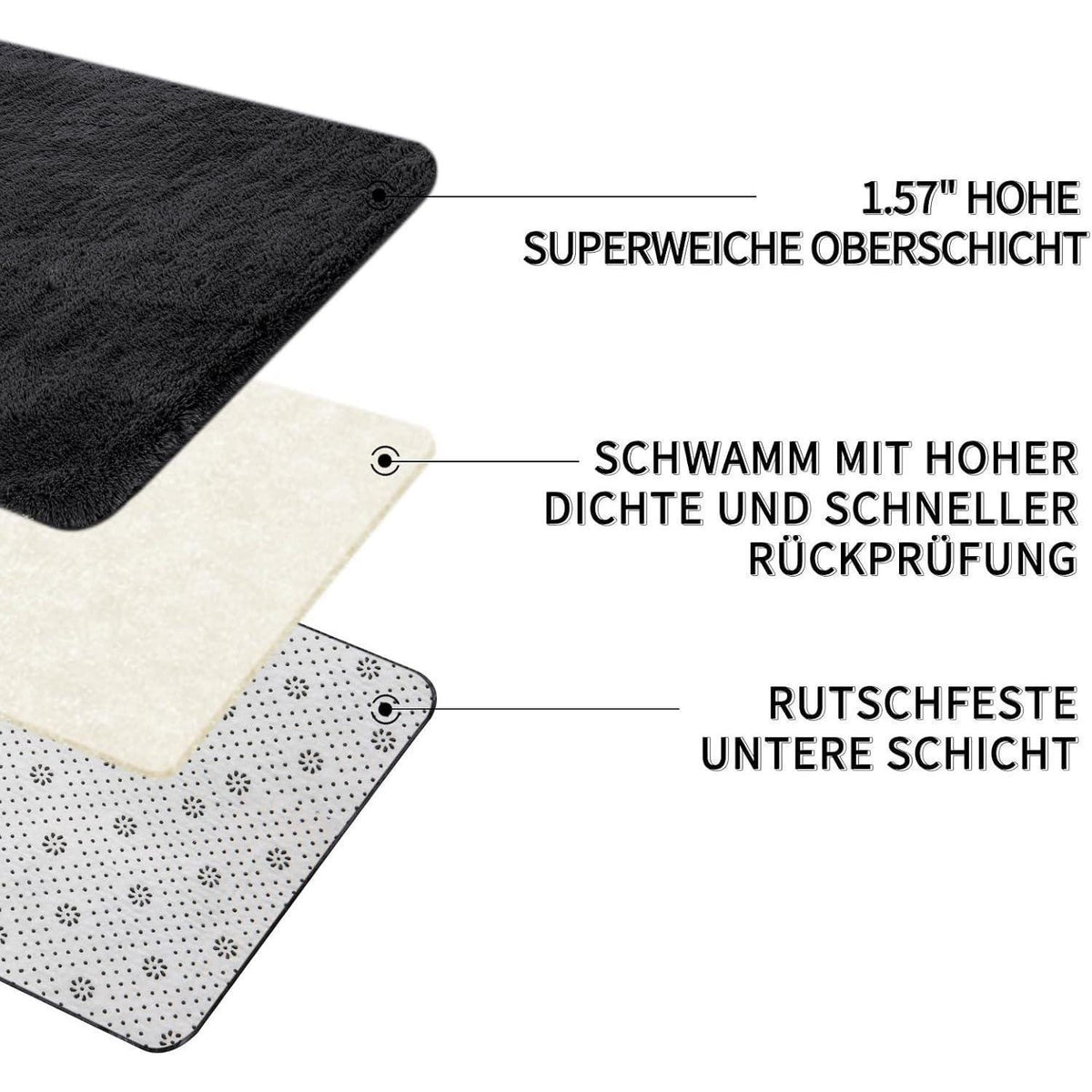 Grauer Hochflor Teppich 240x340 – Waschbar & Rutschfest für Wohnzimmer