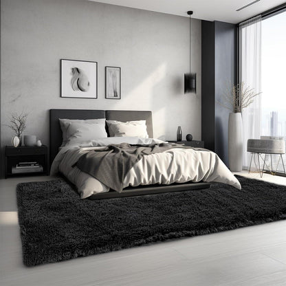 Grauer Hochflor Teppich 240x300 – Waschbar & Rutschfest für Wohnzimmer