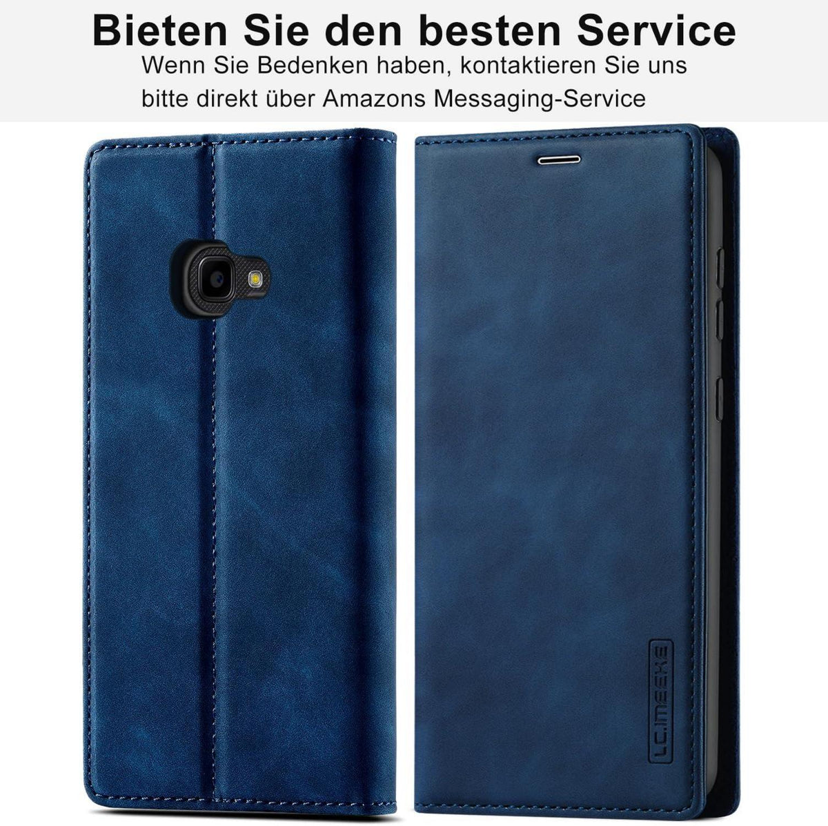 Samsung Galaxy Xcover 4 4s Hülle Leder Klapphülle Blau mit Schutzfolie