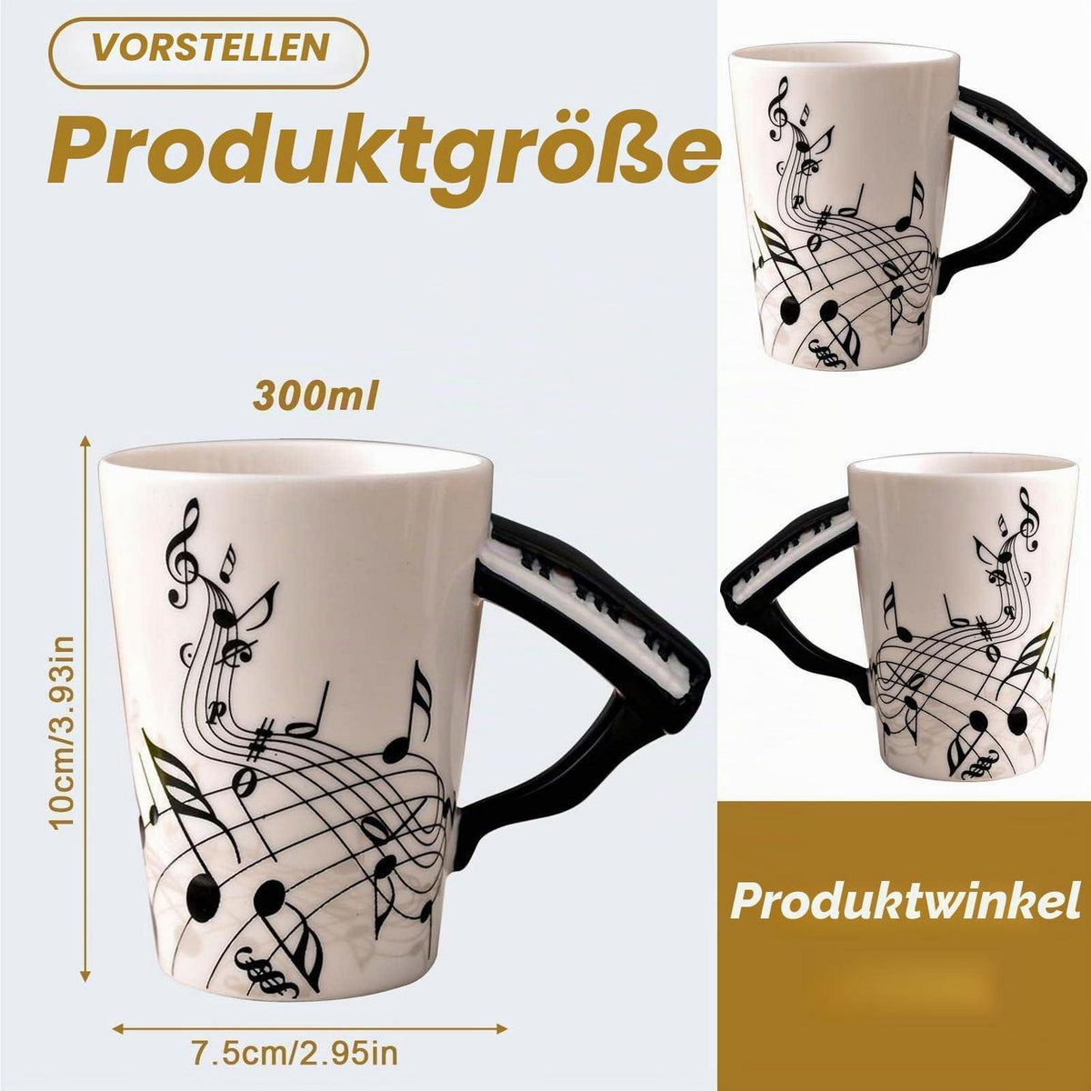 Keramiktasse Klaviergriff mit Musiknoten – 250ml Geschenkbecher