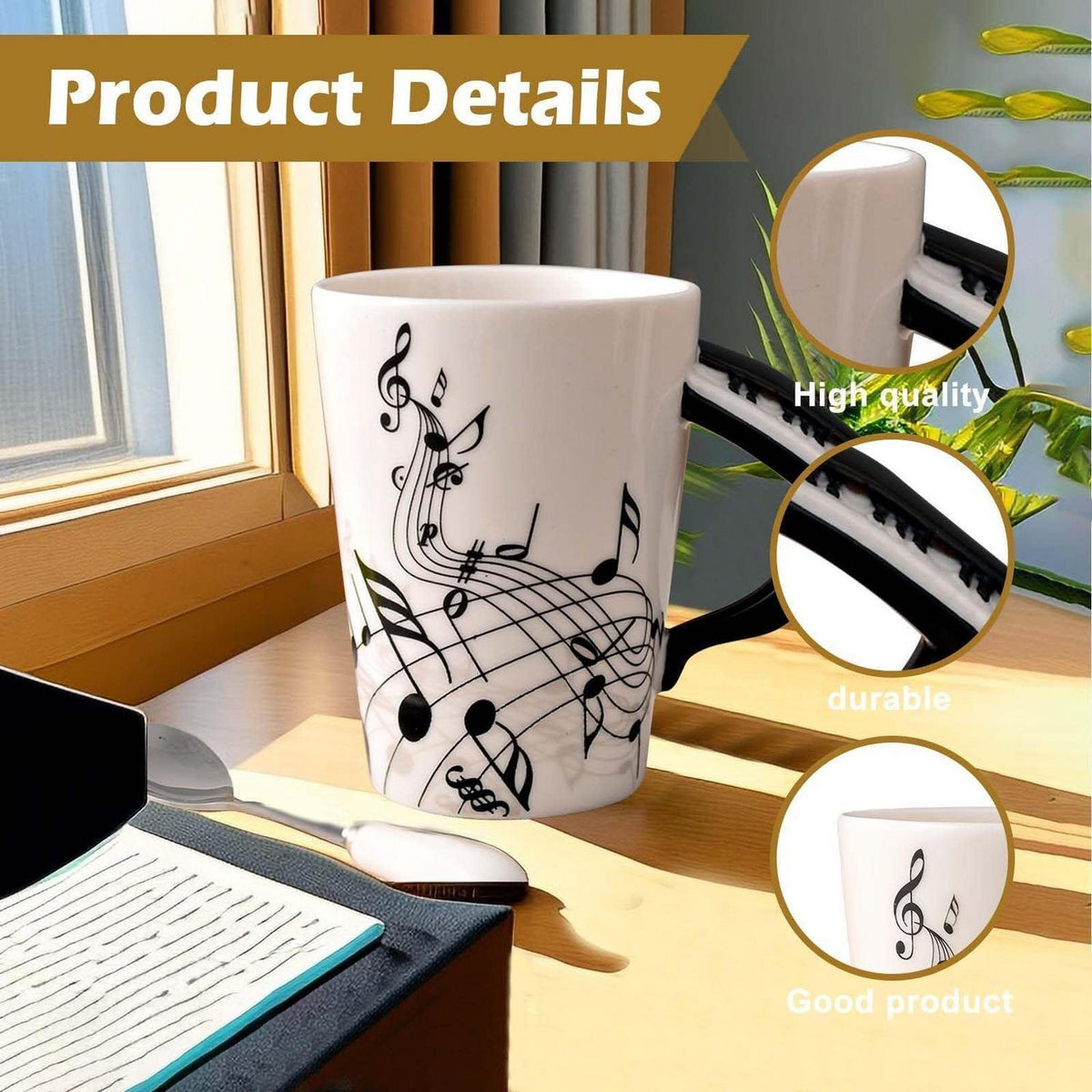 Keramiktasse Klaviergriff mit Musiknoten – 250ml Geschenkbecher