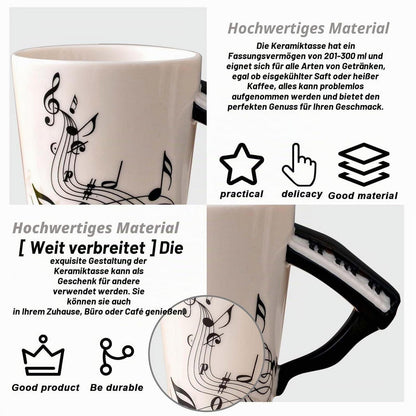 Keramiktasse Klaviergriff mit Musiknoten – 250ml Geschenkbecher