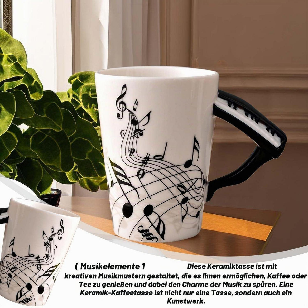 Keramiktasse Klaviergriff mit Musiknoten – 250ml Geschenkbecher
