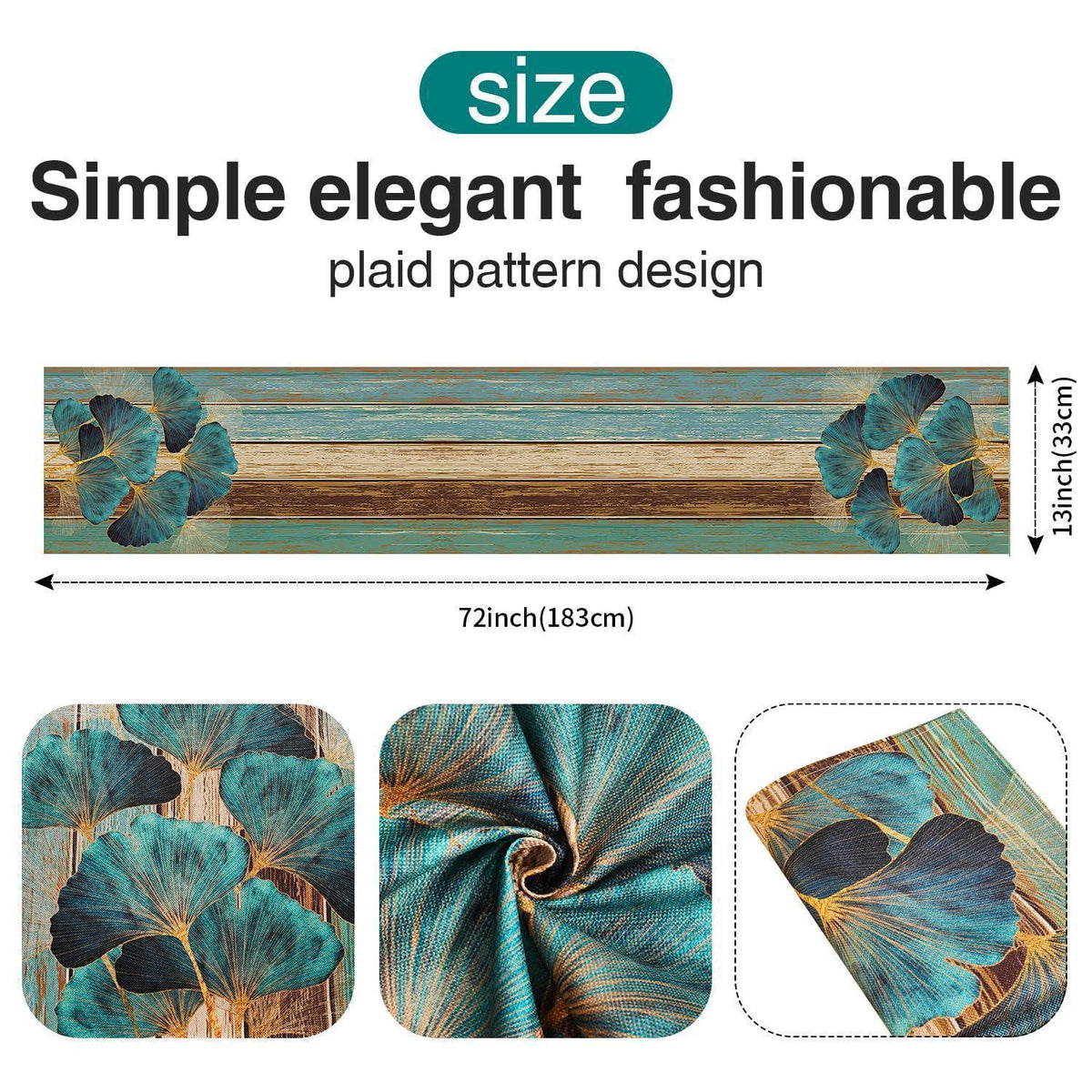 Tischläufer Grün 33x183cm Leinenoptik Landhausstil Blätter Ginkgo