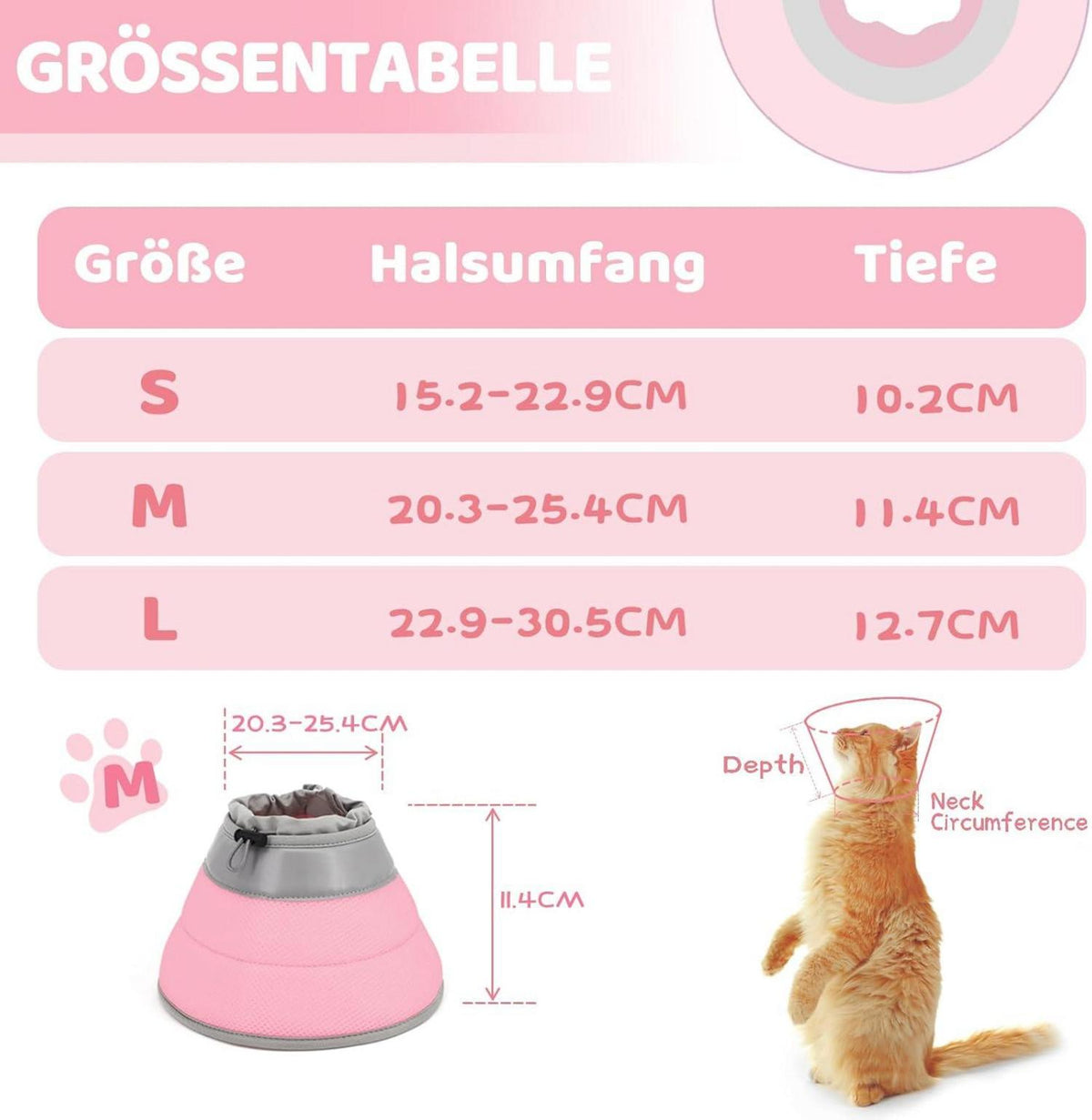 Einstellbare Katzen Halskrause Weich Kragen Cone Orange M