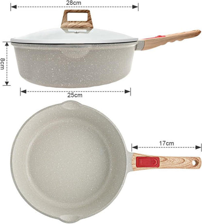 Antihaft Pfanne 28cm mit Deckel 4.3L Abnehmbarer Griff, Backofen