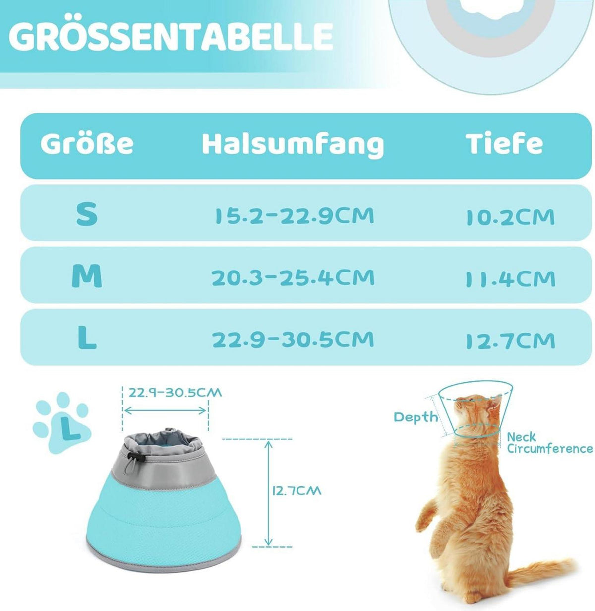 Supet Katze Halskrause verstellbar Halsband Weich Kragen Cone Welpen L Grün