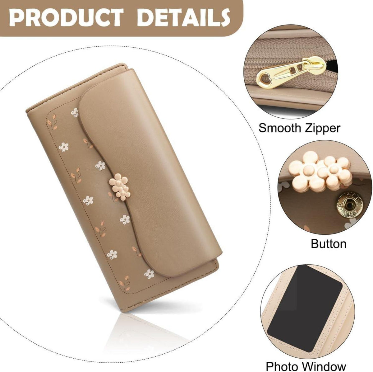 Damen Geldbörse Groß Langformat PU Leder Portemonnaie Zipper Braun