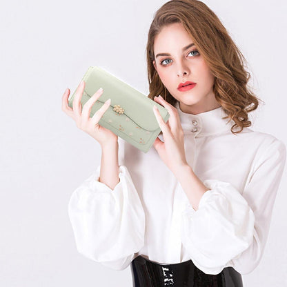 Damen Geldbörse Groß Langformat PU Leder Viele Fächer Zipper Münzfach