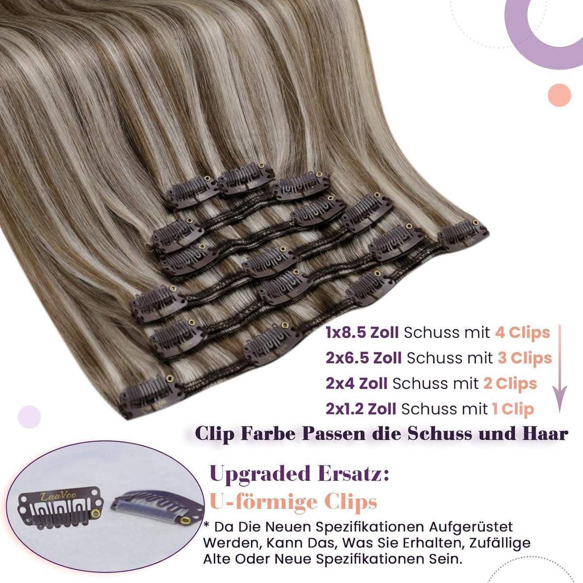 Echthaar Clip-in Extensions Hellbraun-Platinblond 50cm