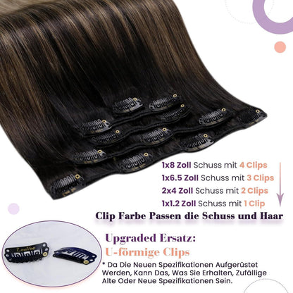 Echthaar Clip-in Extensions Ombre Schwarz-Hellbraun