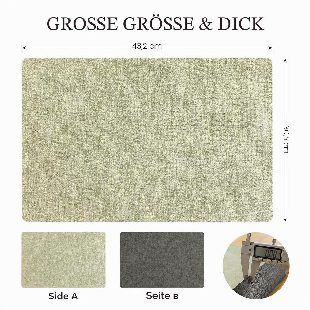 Romanstyle Vinyl Tischsets 6er Set Grau-Grasgrün 30,5 x 43,2 cm