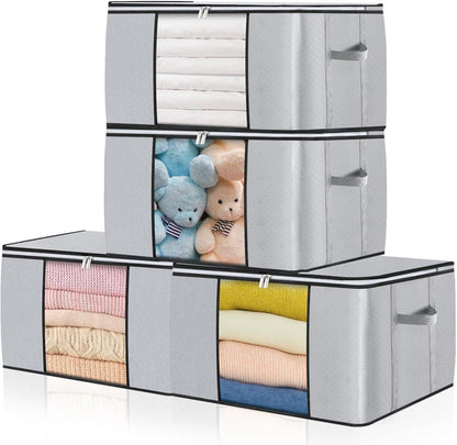 Aufbewahrungsbox mit Deckel - 90L Kleideraufbewahrung Grau 90L x 4