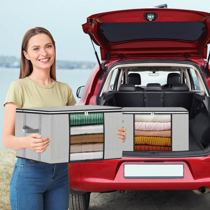 Große Kleideraufbewahrungstasche 90L mit Deckel - 4er Set Grau