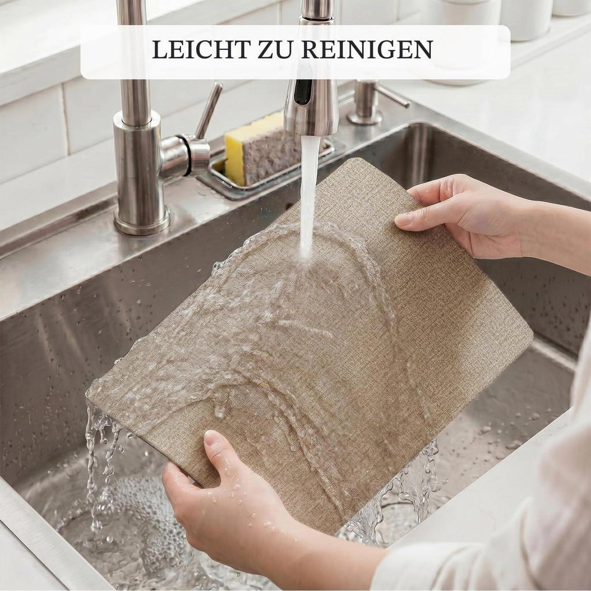 Doppelseitige Tischunterlagen in Lederoptik – Set Grau-Khaki
