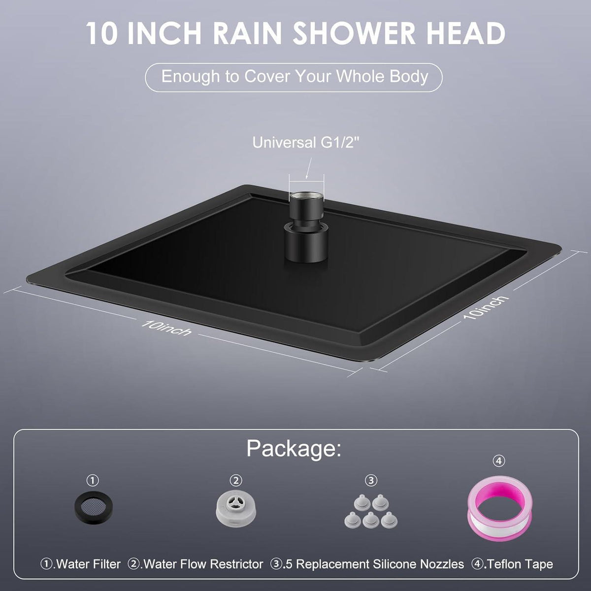 25cm Regendusche Schwarz Edelstahl, Wassersparend & Einfach Installieren