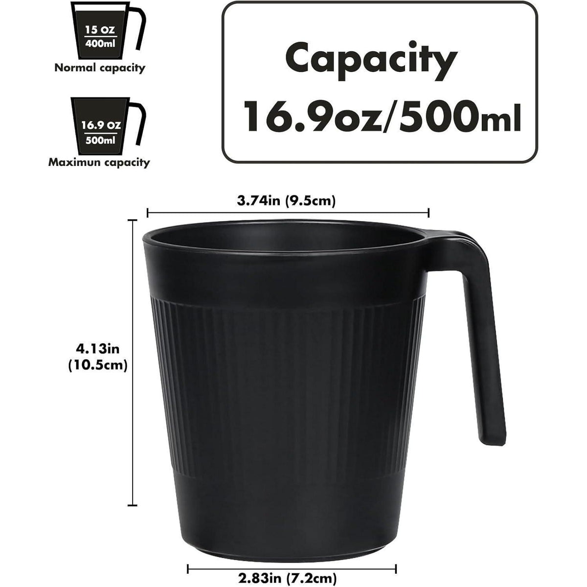8er Set wiederverwendbare Kaffeetassen 500ml - Schwarz