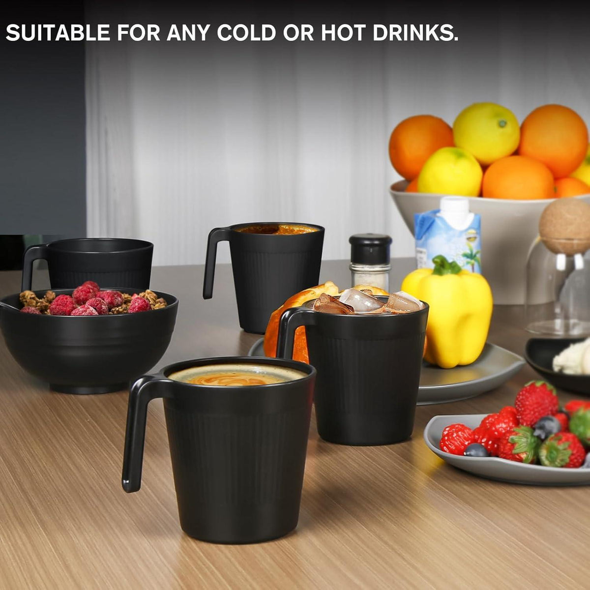 8er Set wiederverwendbare Kaffeetassen 500ml - Schwarz