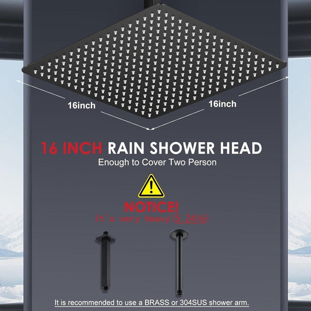 40cm Regendusche Schwarz Edelstahl, 324 Düsen, Verstellbar