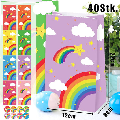 Koogel 40 Stück Regenbogen Geschenktüten Partytüten Aufkleber Kraftpapier