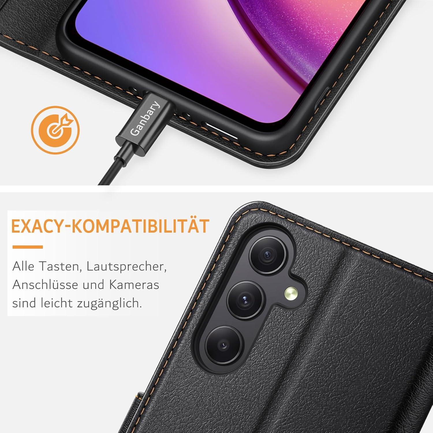 Handyhülle Samsung Galaxy A35 5G Leder Schwarz mit Kartenschlitz Standfunktion