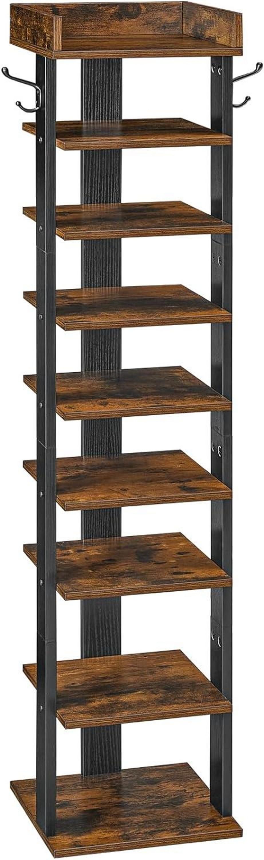 Vertikales Schuhregal 9-lagig schwarz-braun platzsparend 28x28x132 cm