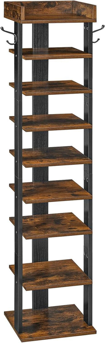 Vertikales Schuhregal 9-lagig schwarz-braun platzsparend 28x28x132 cm
