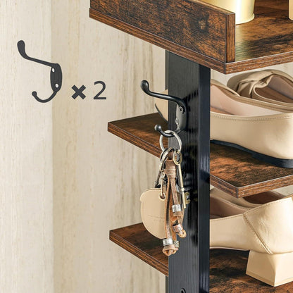 Schuhregal 9-lagig mit Zaun und Haken Dunkelbraun-Schwarz 28x28x132cm
