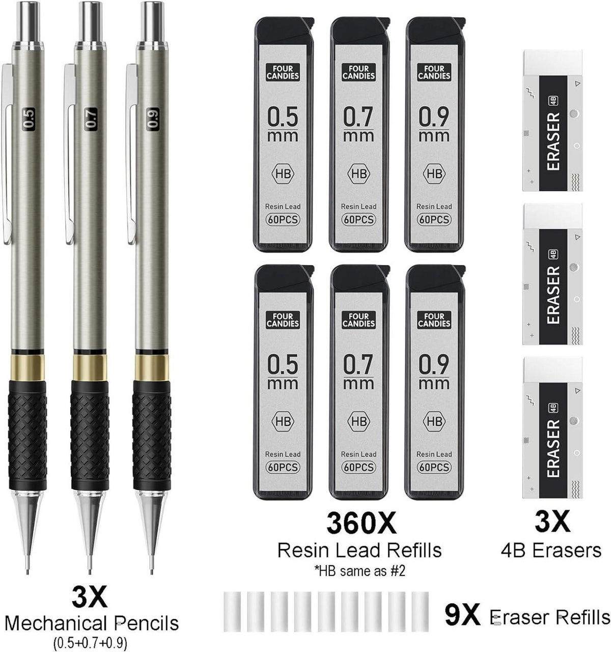 Druckbleistift Set Metall Minenbleistift 0,5 0,7 0,9 mm 360 Stück