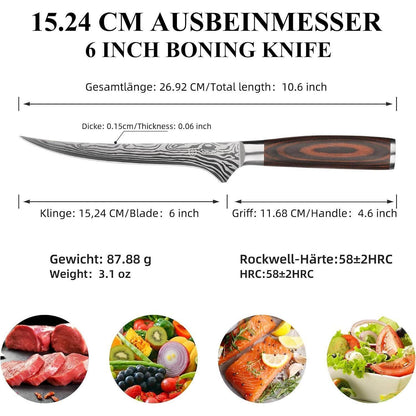 Filetiermesser 15cm Edelstahl | Ausbeinmesser für Fisch & Fleisch