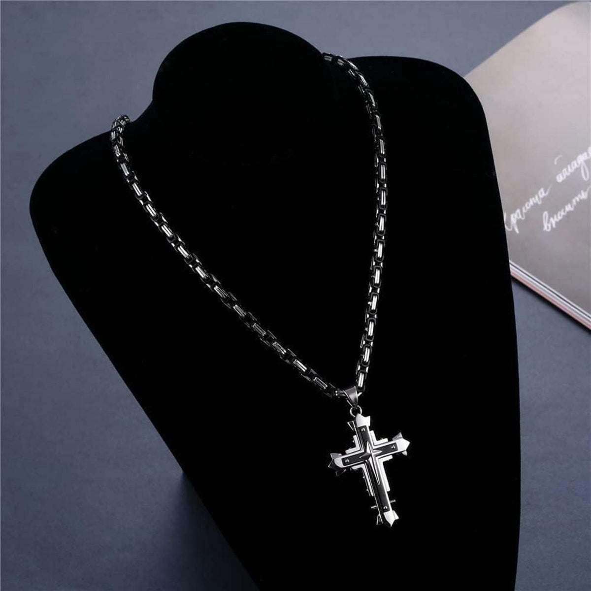 Herren Kreuz Kette Edelstahl Byzantinisch 56/61/71cm