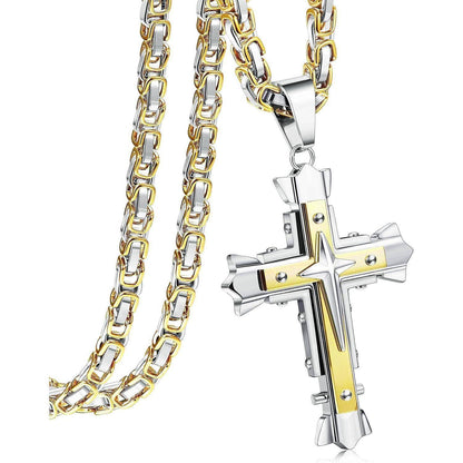 Herren Kreuz Kette Edelstahl Byzantinisch 71cm