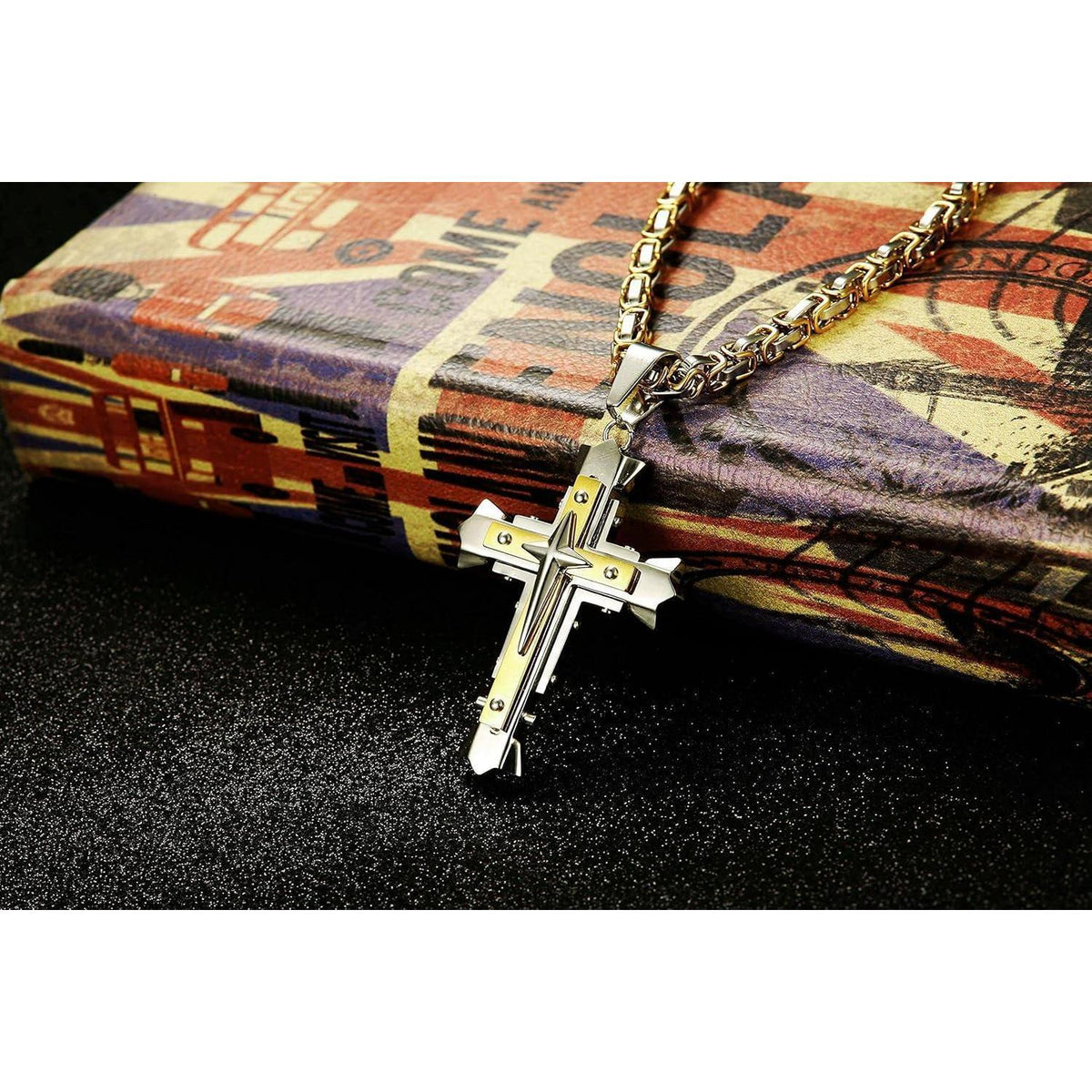 Herren Kreuz Kette Edelstahl Byzantinisch 71cm