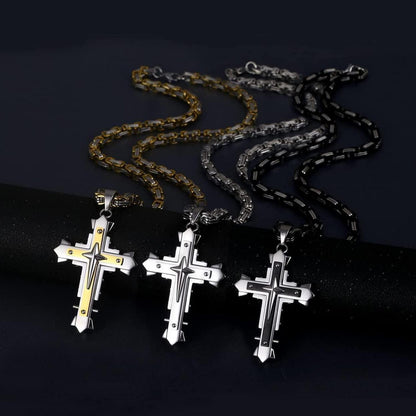 Herren Kreuz Kette Edelstahl Byzantinisch 71cm