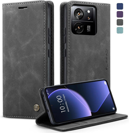 Schutzhülle Xiaomi 13T Pro Premium Leder Klapphülle Grau