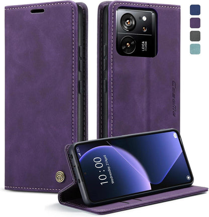 Xiaomi 13T Pro Handyhülle Lila Premium Leder Flip Case Magnet