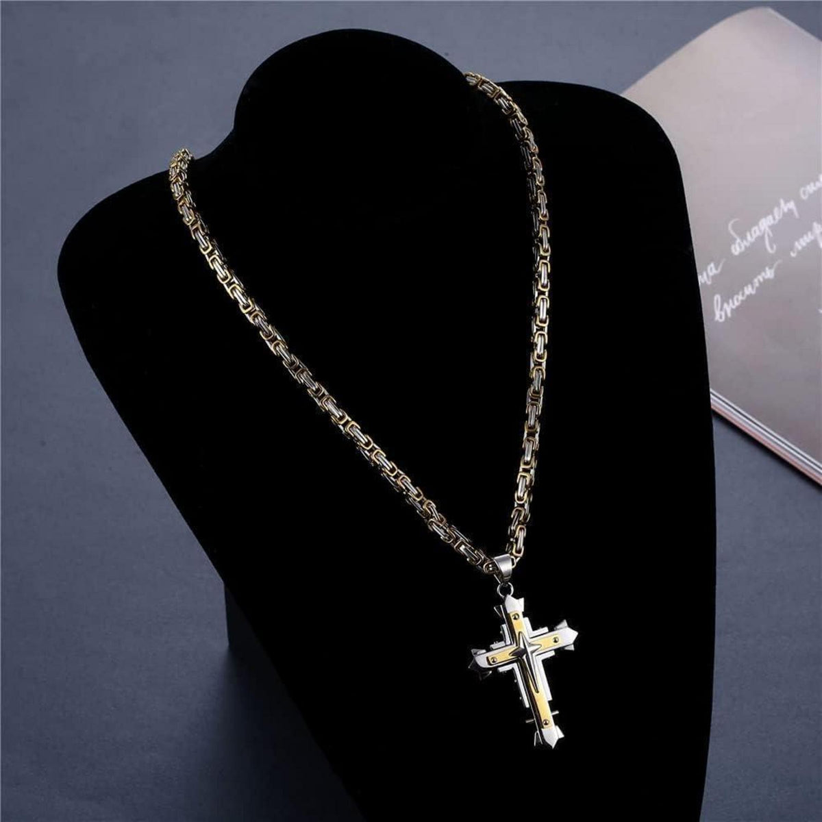 Herren Kreuz Kette Edelstahl Byzantinisch 56/61/71cm