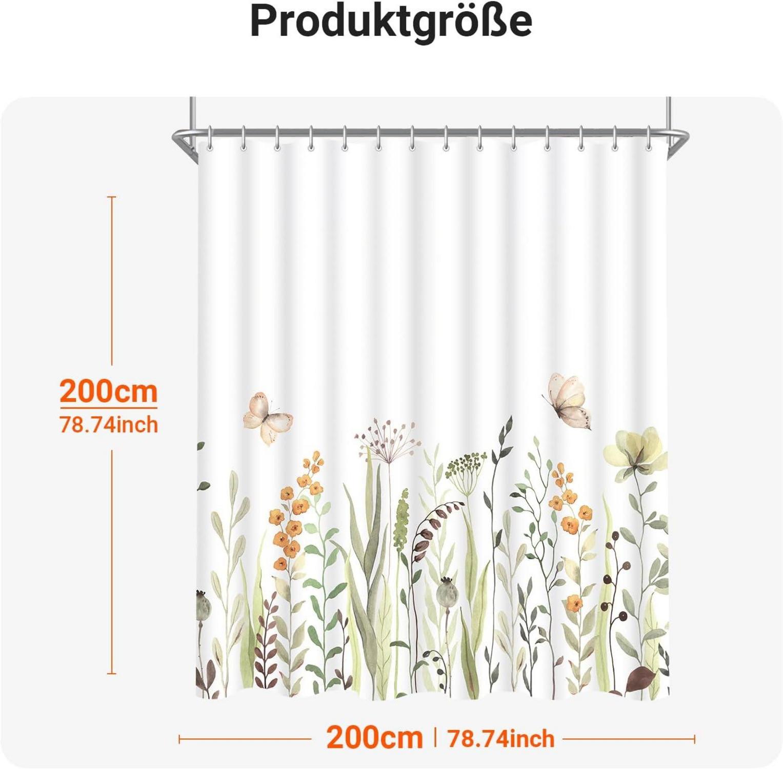 Duschvorhang 200x200cm Schmetterling Blumen, Water-Resistant