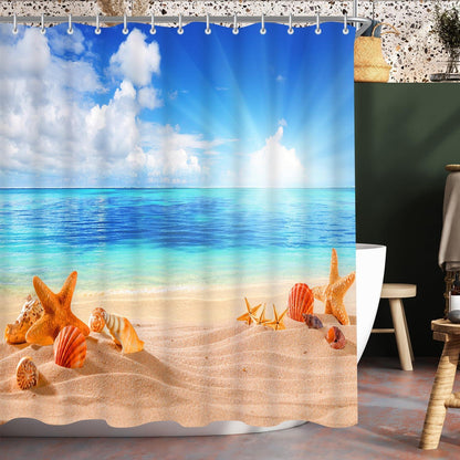 Duschvorhang 200x200cm Sea Blue Badezimmer 12 Ringe Stossdämpfer Textil wasserabweisend waschbar Ösen