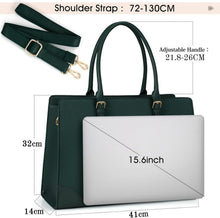 Große Dunkelgrüne Laptoptasche Damen 15.6 Zoll PU Leder Tote