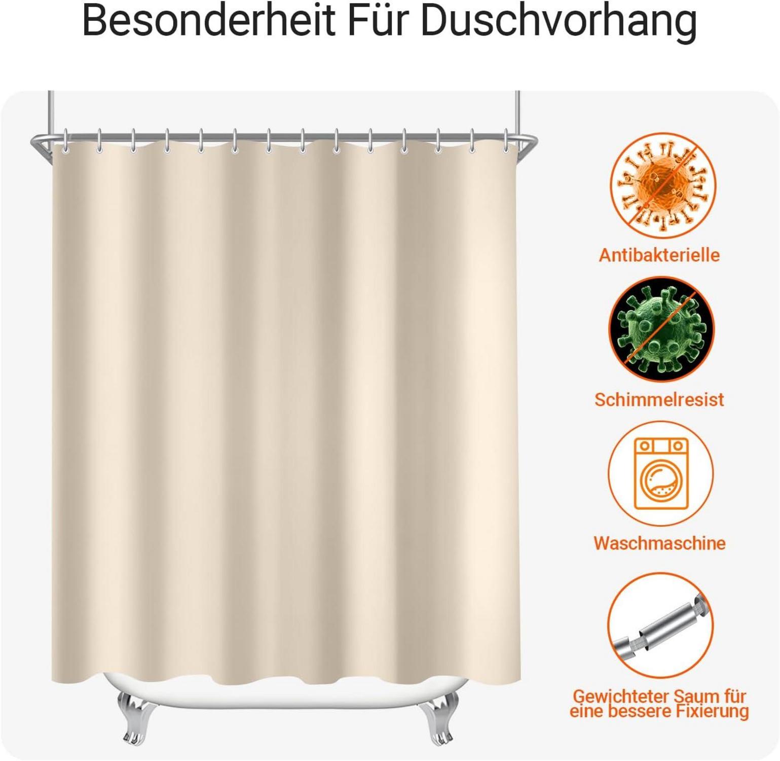 Duschvorhang 180x200cm Beige Wasserdicht Waschbar Polyester Stoff