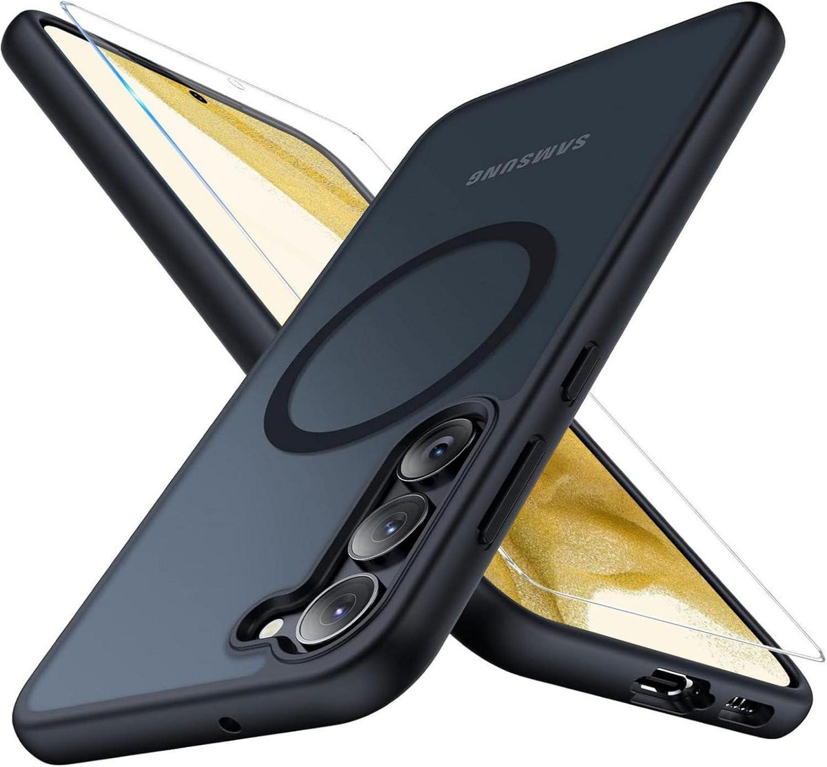 Samsung Galaxy S22 5G Hülle Magnetisch Matt Schwarz Schutzfolie
