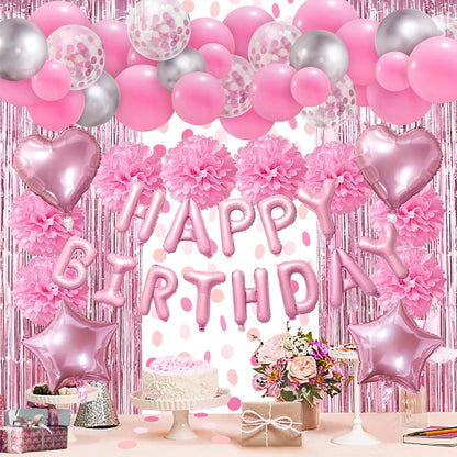 Happy Birthday Deko Set Rosa Mädchen Frauen Partyzubehör