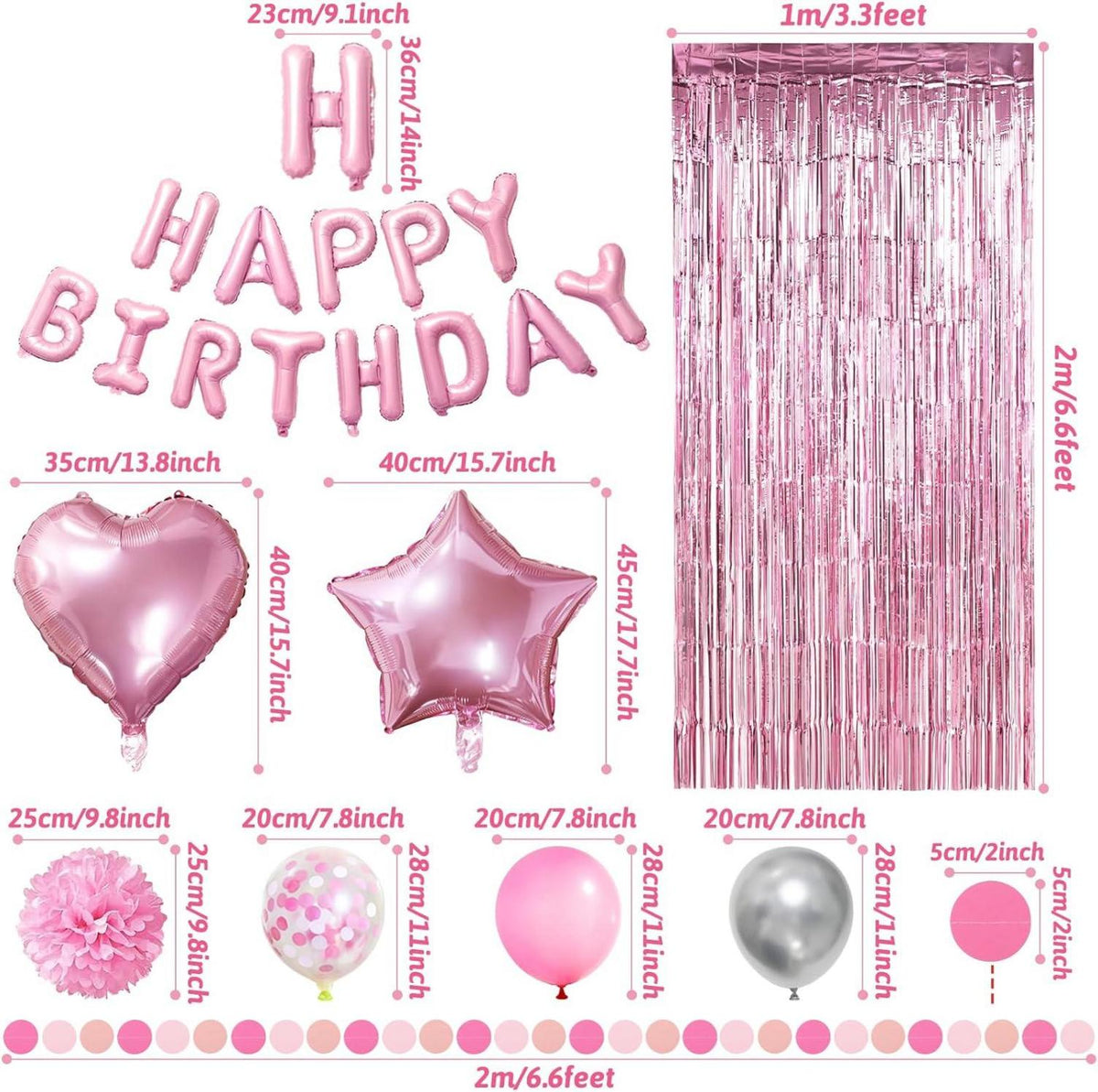 Happy Birthday Deko Set Rosa Mädchen Frauen Partyzubehör