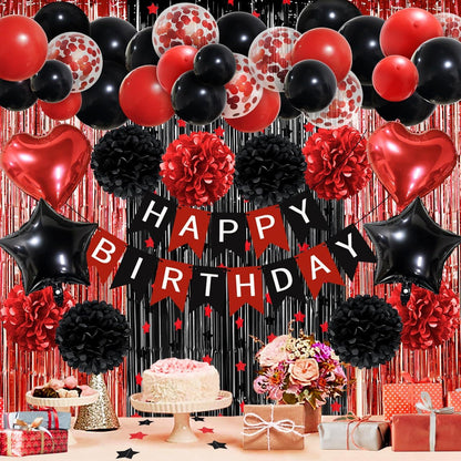 Geburtstagsdeko Rot Schwarz Happy Birthday Party Set