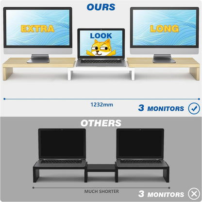 Monitorständer Holz Dual für 2 PC Laptop | Bildschirmerhöhung 840-1232mm Eiche